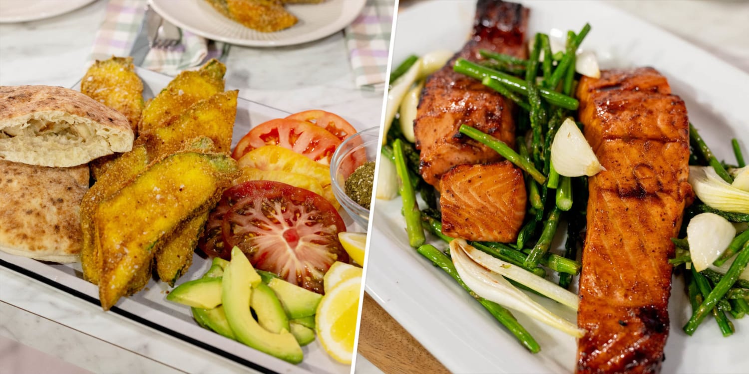 Welcome summer with zucchini schnitzel and glazed salmon