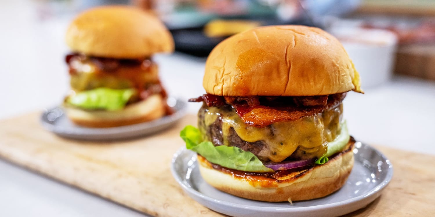 Top your burgers with barbecue sauce, bacon and homemade half sours