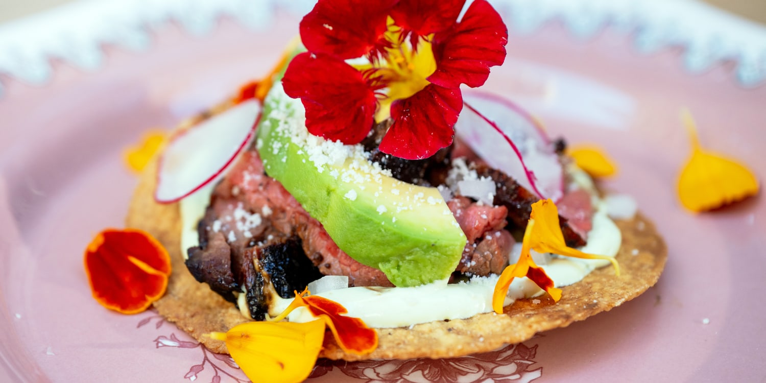 Top crispy tostadas with grilled, honey-soy steak, avocado crema and fresh herbs