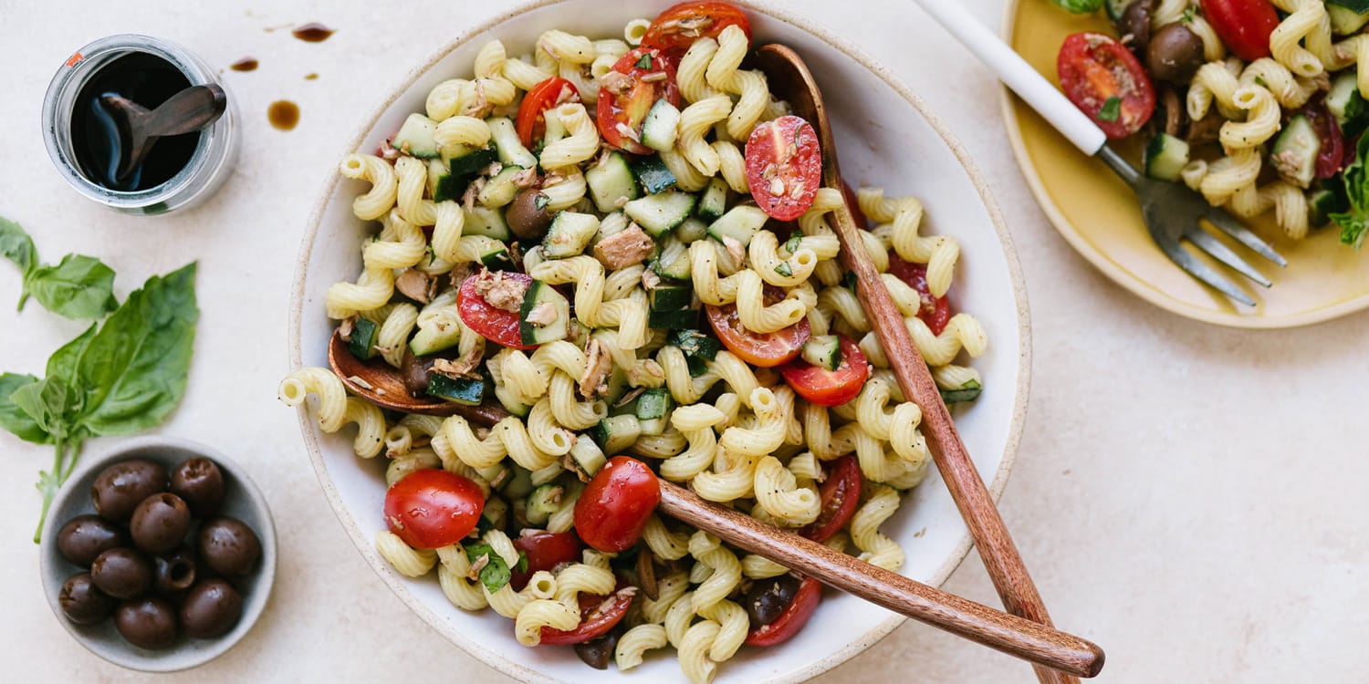 Make a savory, light tuna macaroni salad with balsamic vinaigrette 