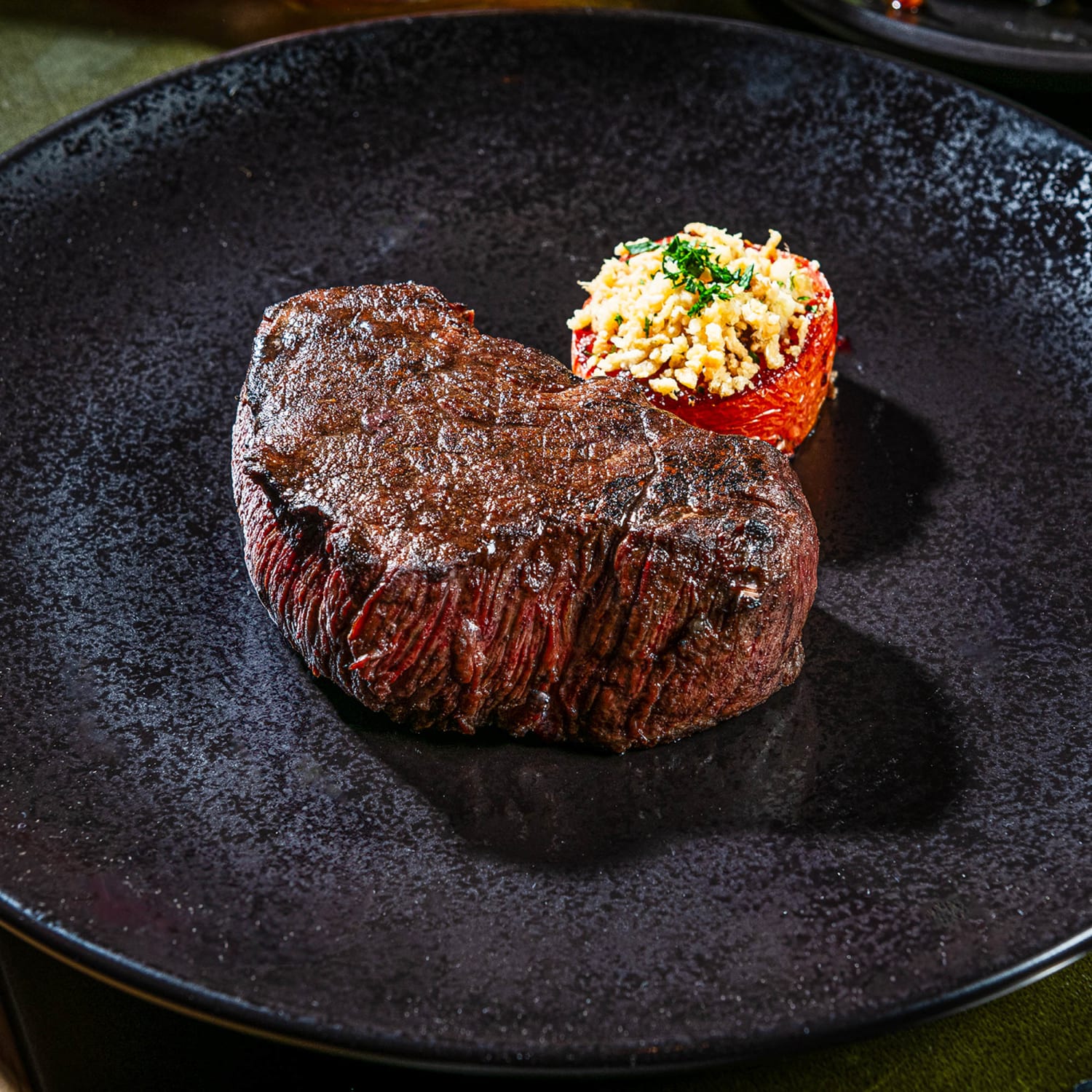 Butter-Poached & Grilled Filet Mignon with Roasted Tomato