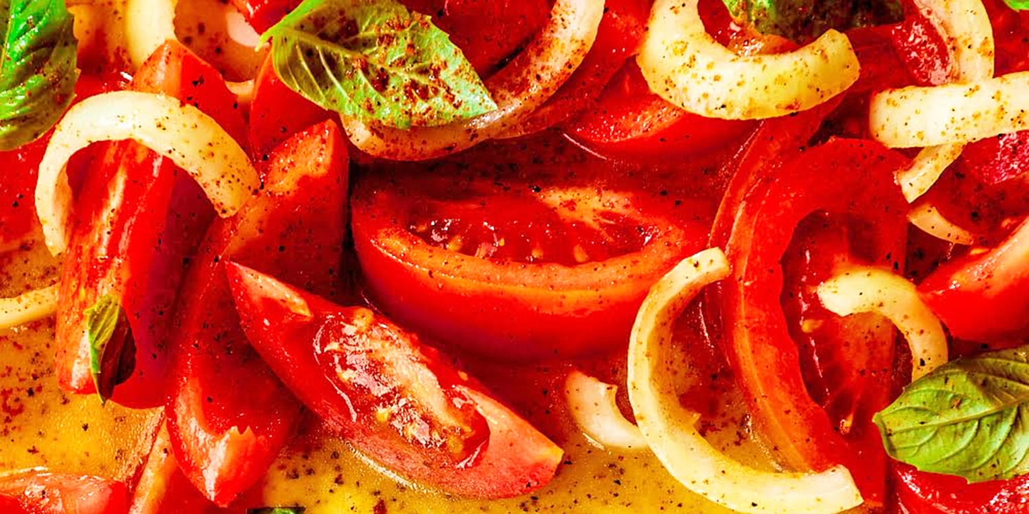 These marinated tomatoes and onions are the perfect barbecue side