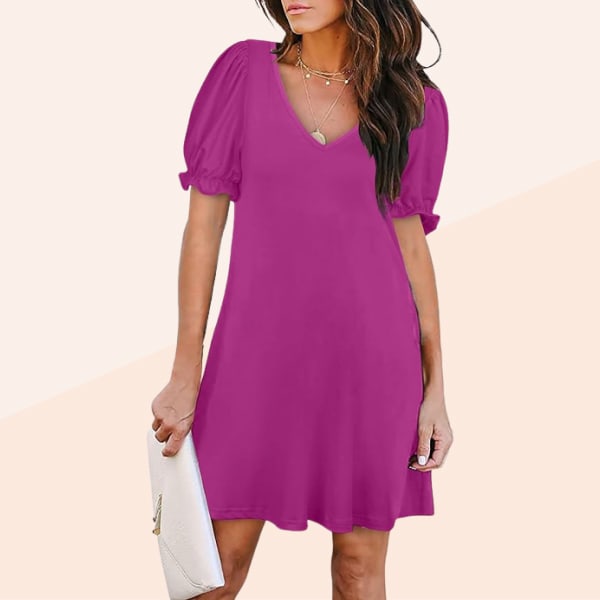 short sleeve long dress ZESICA Short Sleeve Crewneck Pleated A Line Flowy Long Dresses – zesica