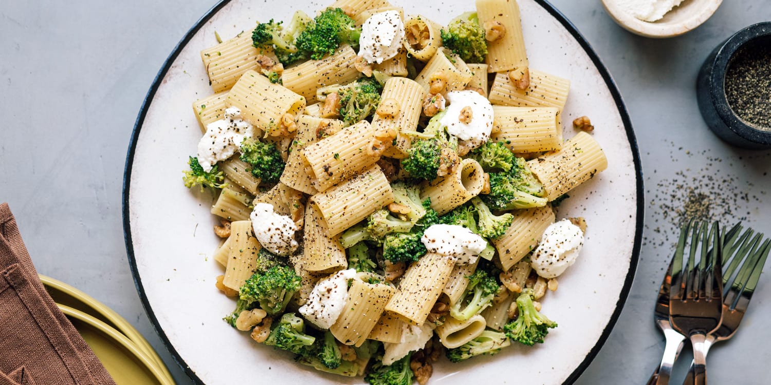 This vegetarian pasta dish features broccoli, walnuts and ricotta