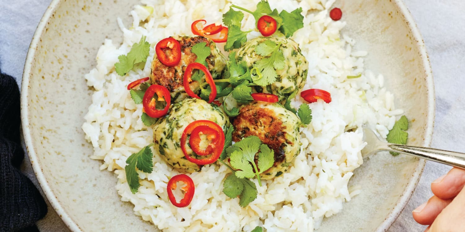 Mix up meatball night with fragrant ginger and coconut rice