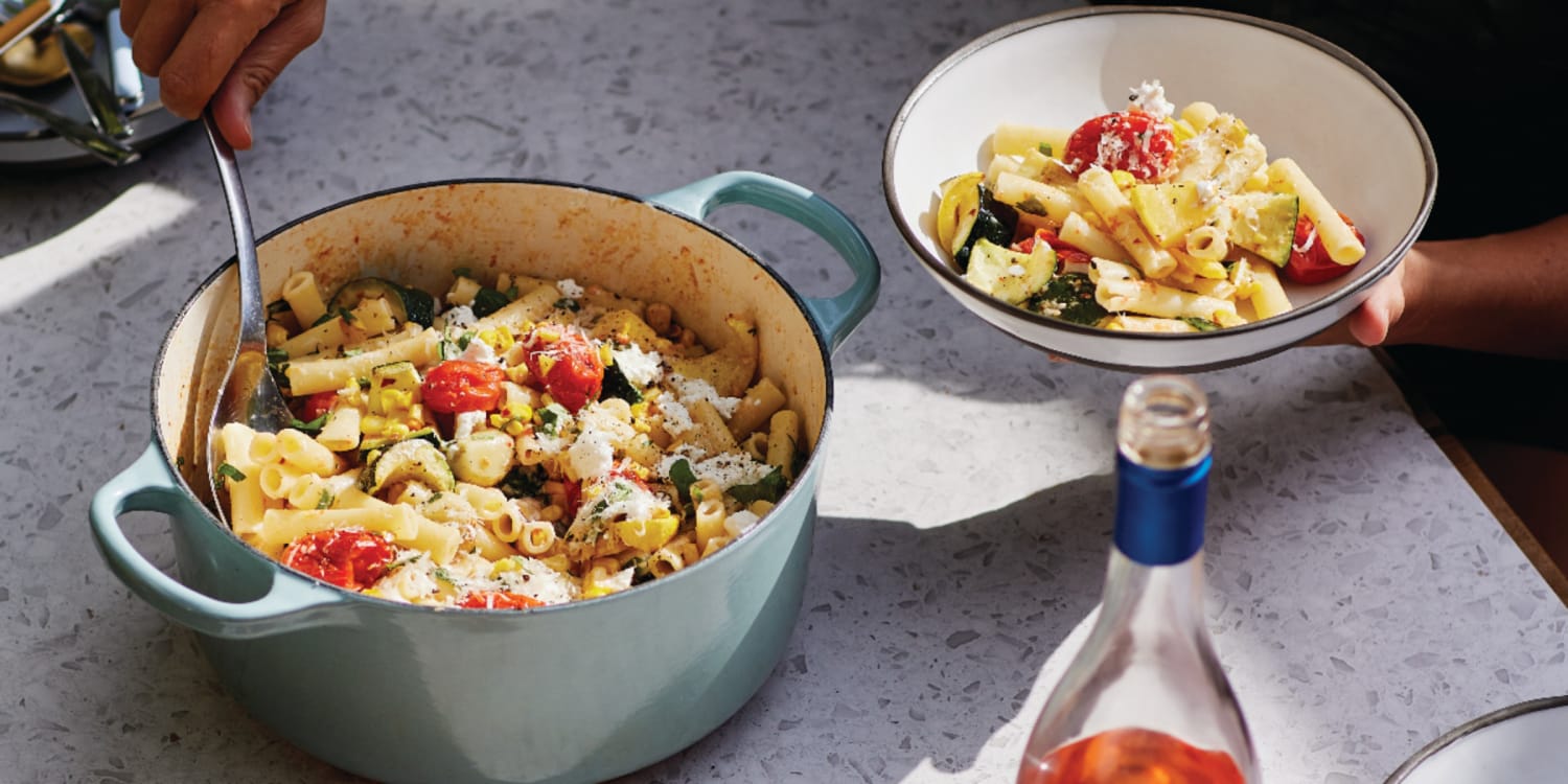 Roasted veggies and goat cheese are your keys to the best end-of-summer pasta