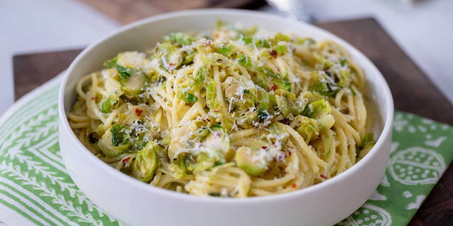 Get your greens with your pasta in this creamy Brussels sprout dish