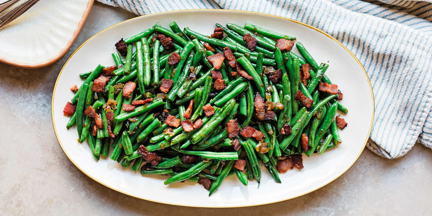 Green beans with bacon and shallots is a simple take on the popular casserole