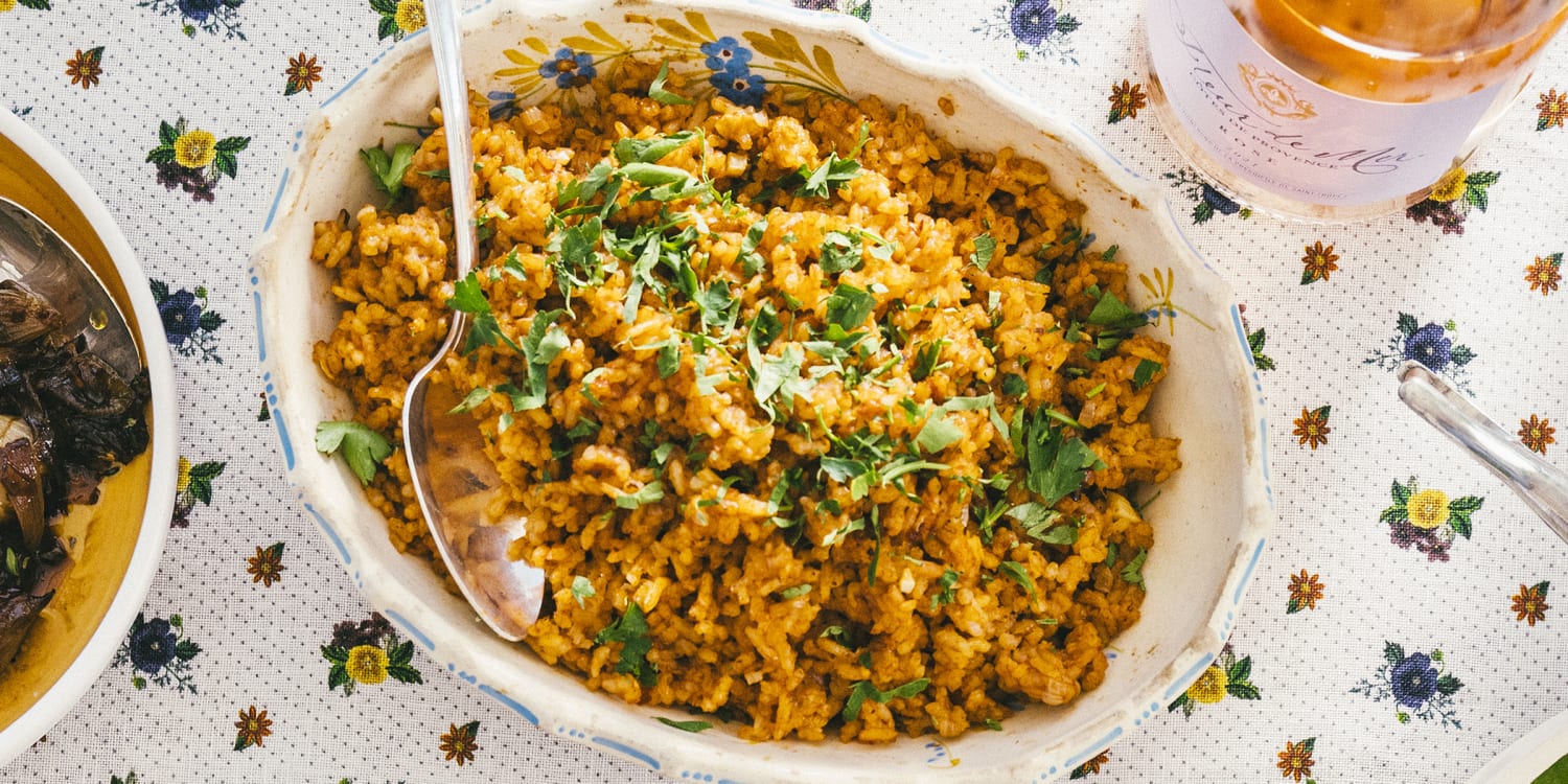 Stephen Colbert's red rice is jammy and tangy thanks to caramelized shallots