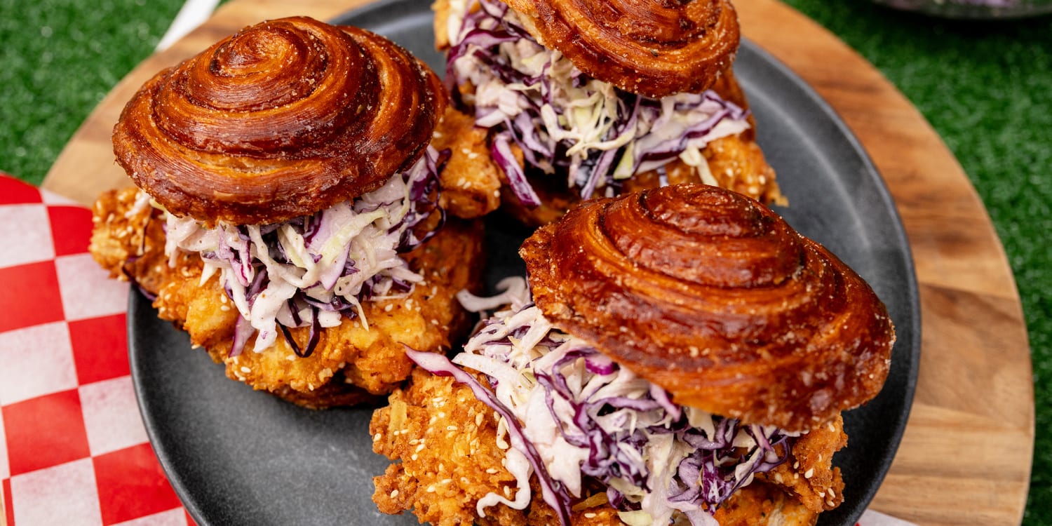 Adam Richman serves fried chicken on a cinnamon roll — yes, really