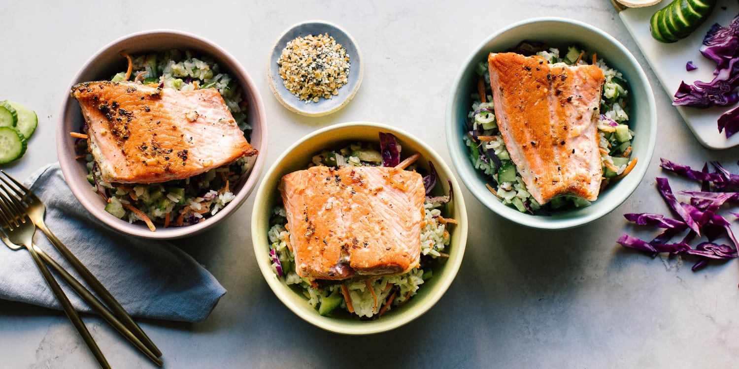 Get dinner on the table in 15 minutes with everything salmon rice bowls