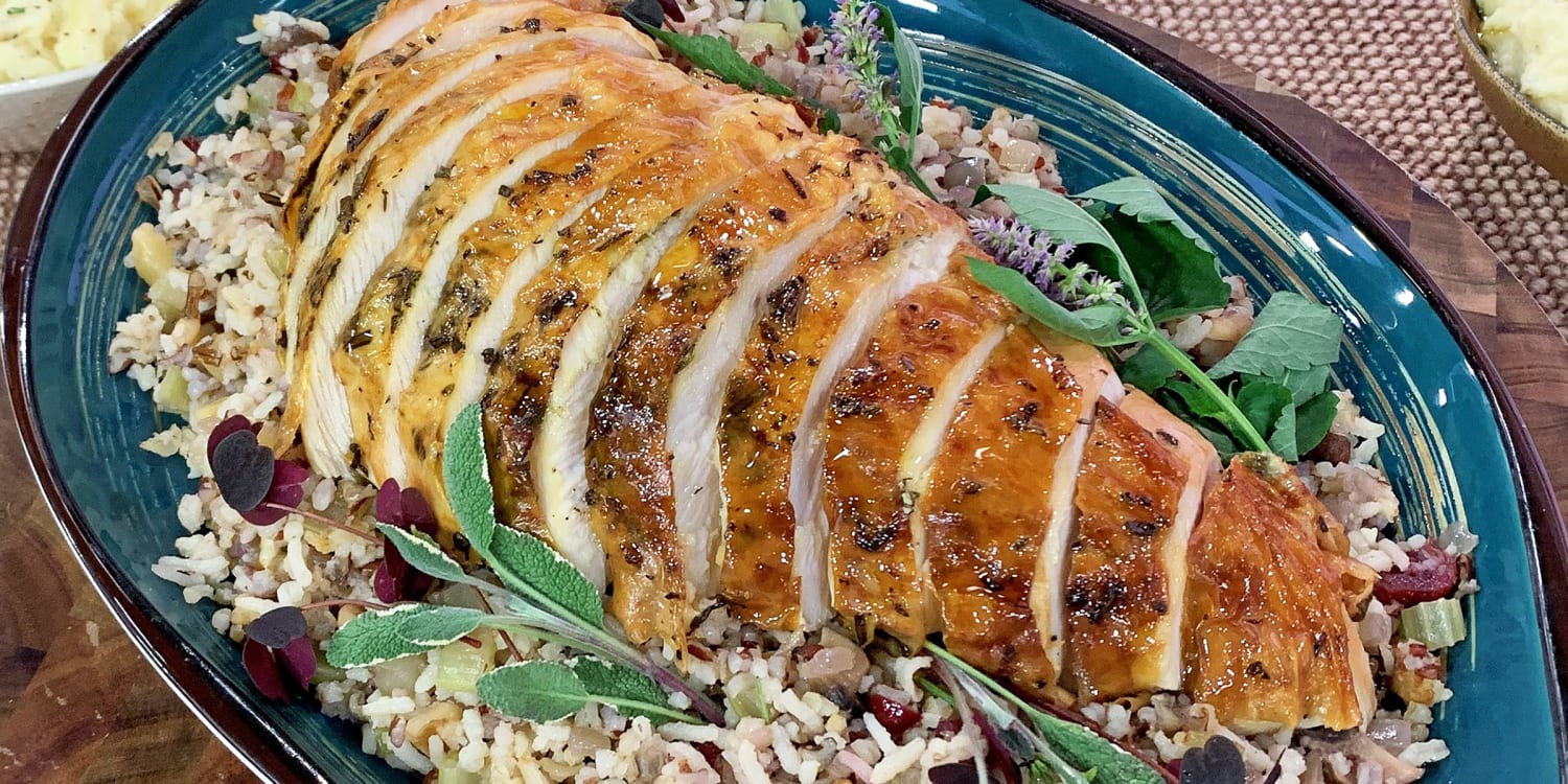 Hosting a smaller Thanksgiving? Make this slow-roasted turkey breast with wild rice stuffing