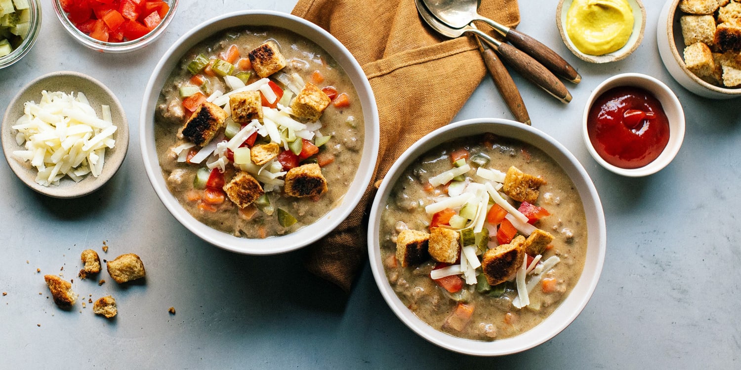 Cozy up with a bowl of cheeseburger soup