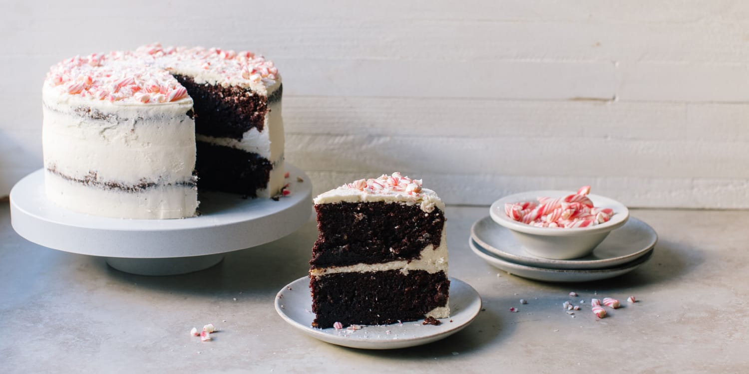 Dig into a towering slice of chocolate peppermint cake