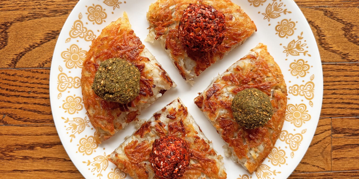 Pair crispy potato latkes with creamy, spiced labneh