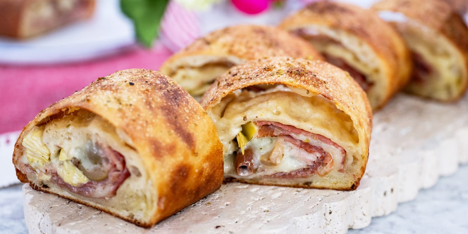 Roll up antipasto ingredients into a stromboli