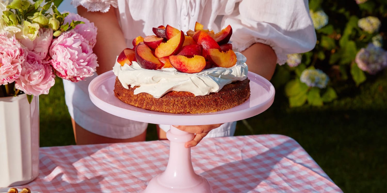 Olive oil cake with peaches and cream is the dessert of summer