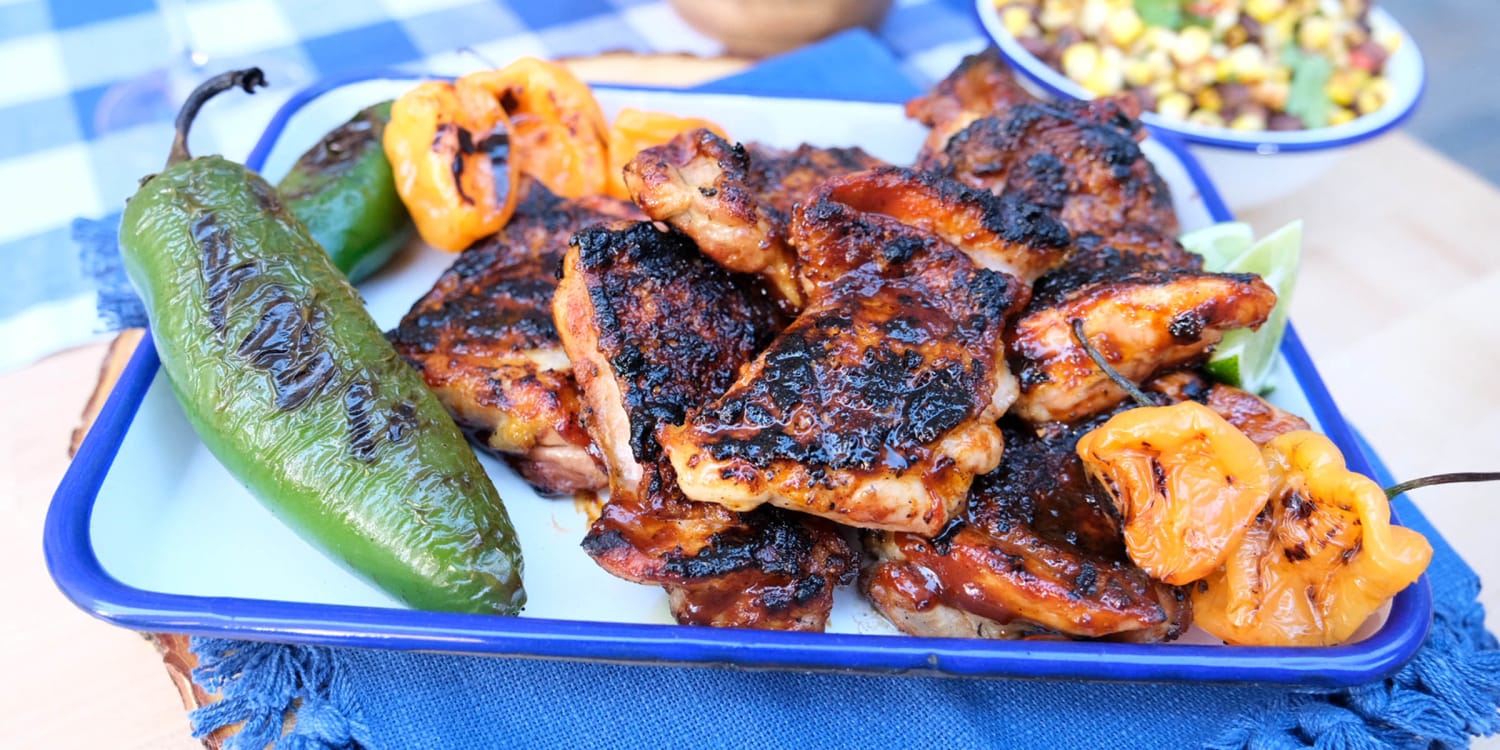 Bobby Flay serves grilled chicken with a Caribbean-inspired barbecue sauce