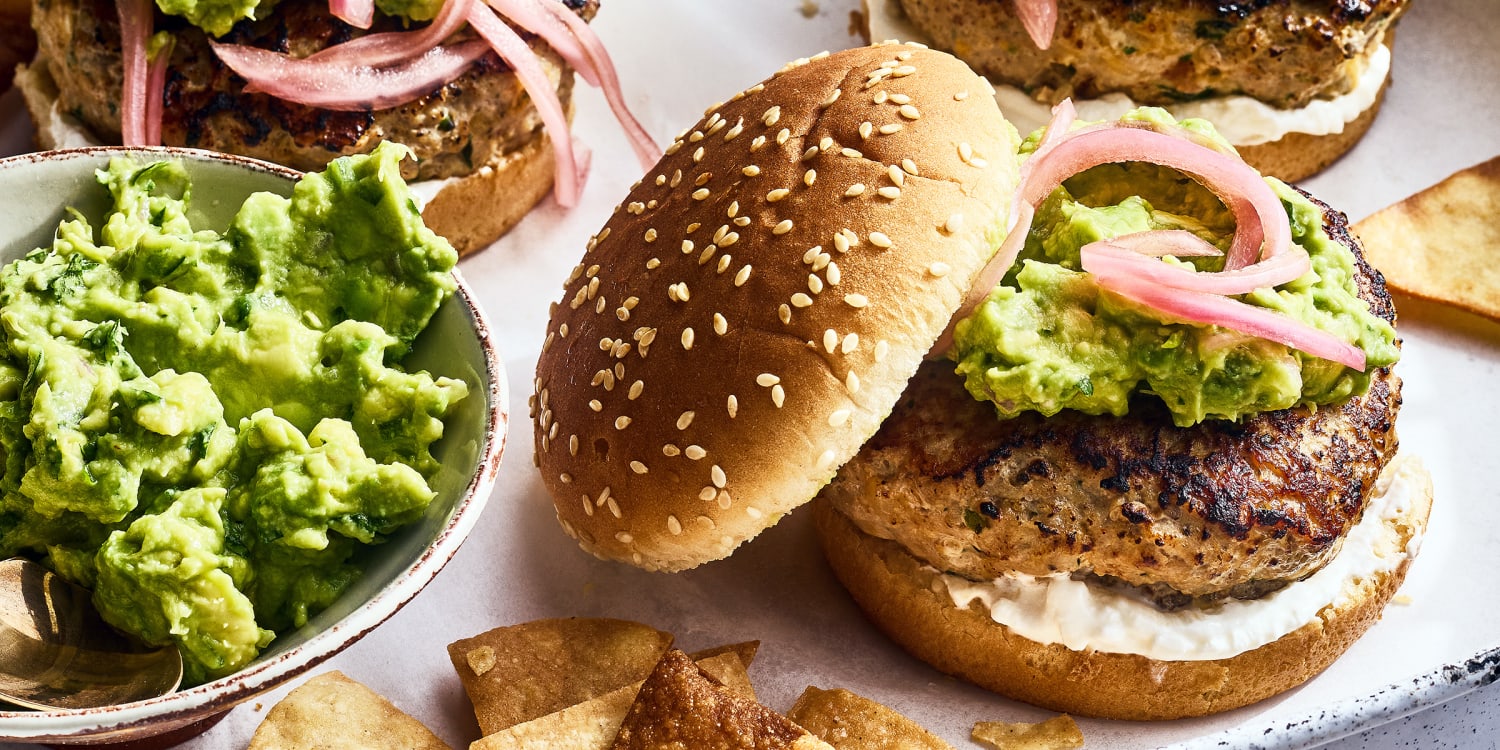 These Guac-Topped Chicken Burgers Will Spice up Your Cookout