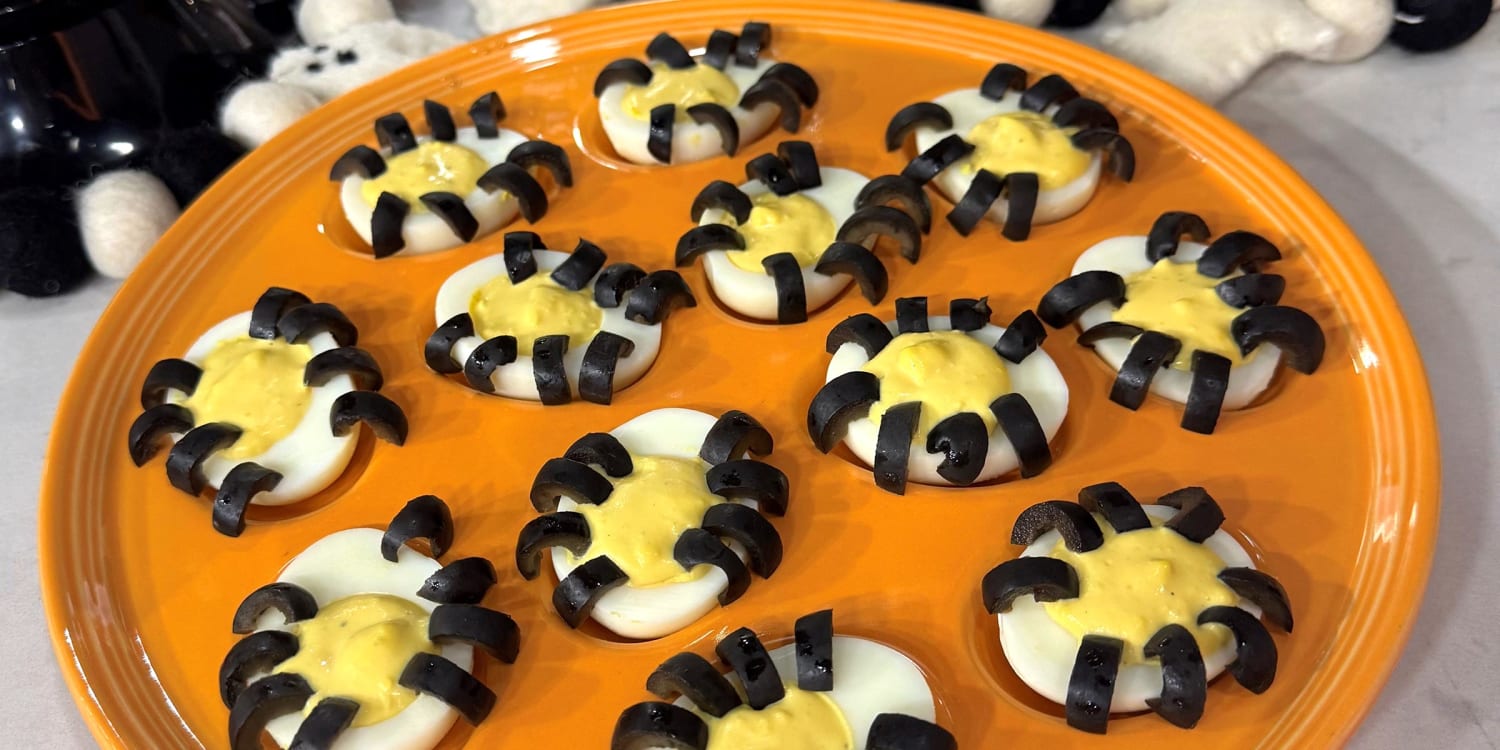 Deviled Eggs Get a Spooky Twist With Black Olive 'Spiders'