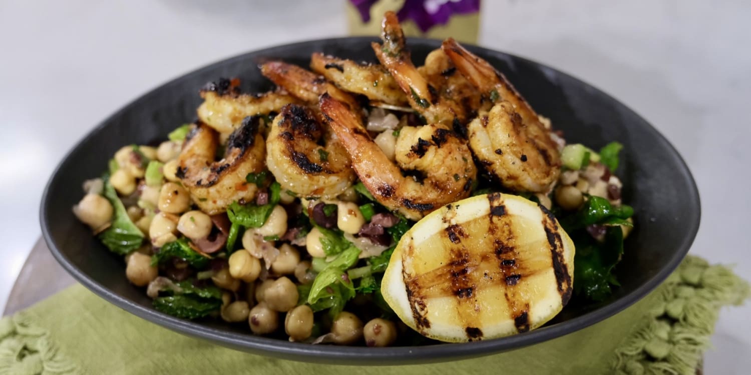 Serve Honey Harissa-Glazed Shrimp Over Chickpea Salad for a Fresh and Fiery Meal