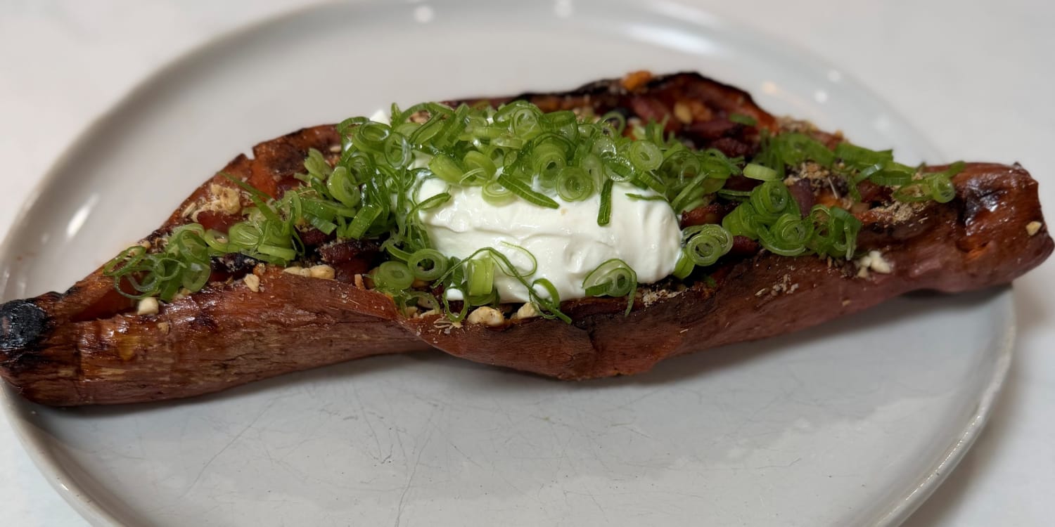 Sweet Potatoes Get Upgraded With Bacon, Yogurt and Hazelnuts