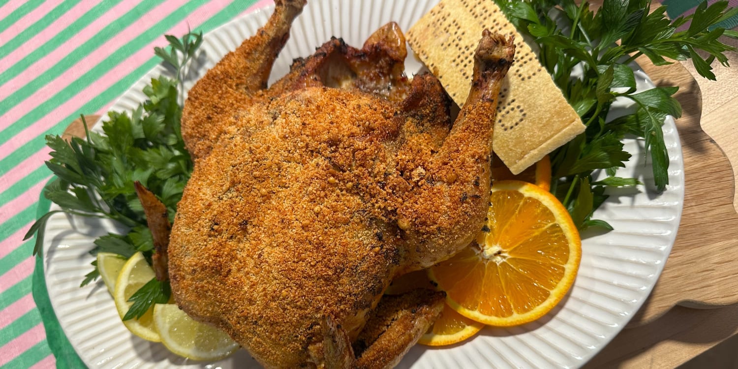 This Garlicky Roast Chicken Has a Parmesan Breadcrumb Topping
