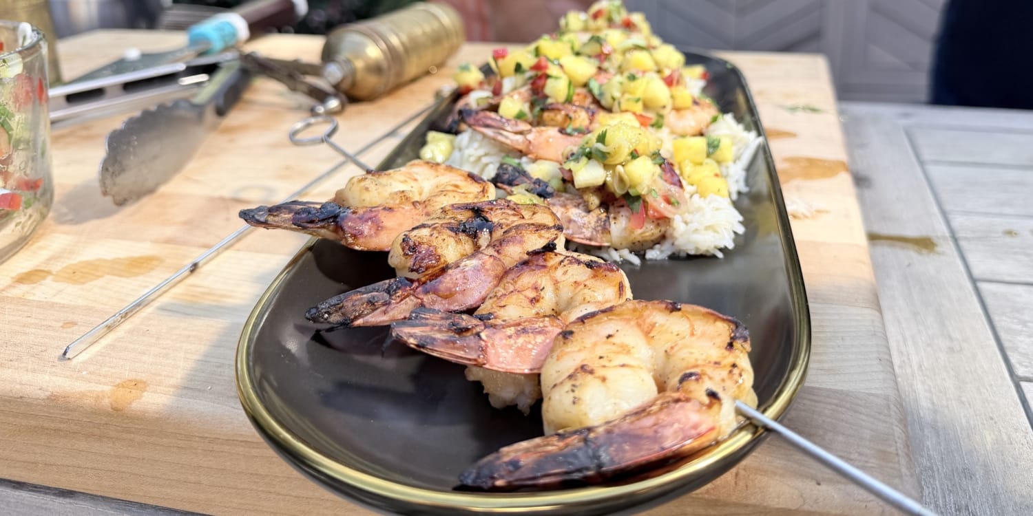 Serve Grilled Shrimp Skewers With Coconut Rice and Pineapple Salsa