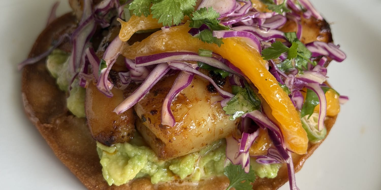 Top Chipotle Shrimp Tostadas With Mango Slaw and Avocado Relish