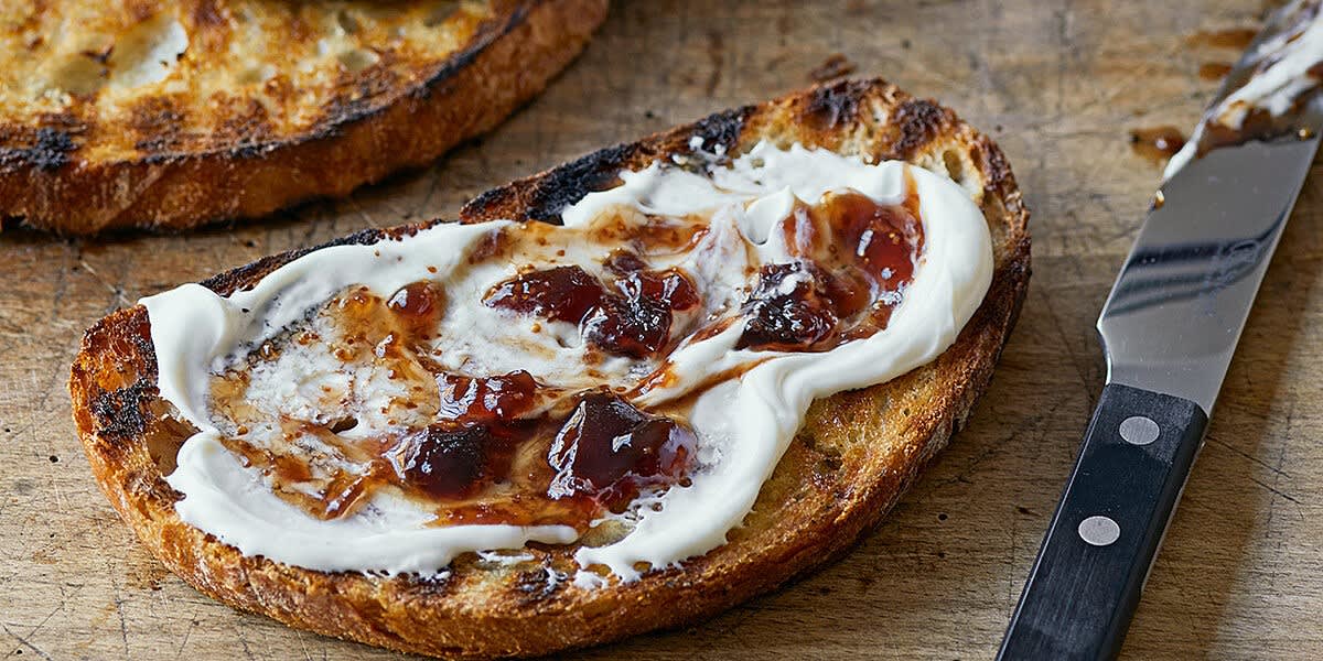 Ina Garten Spreads Whipped Ricotta and Fig Jam on Grilled Bread for an Easy Appetizer