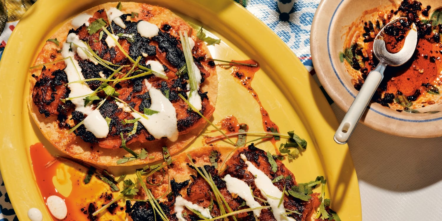 Top Crispy Sweet Potato Tacos With Feta Crema and Salsa Macha