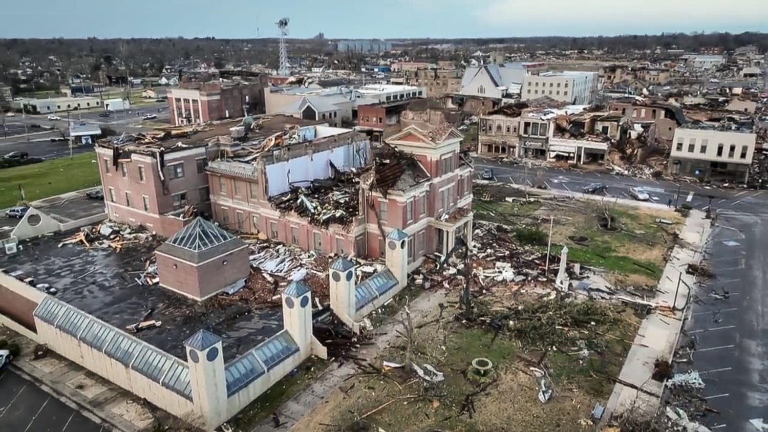 Dramatic drone footage captures deadly tornado devastation in light of day