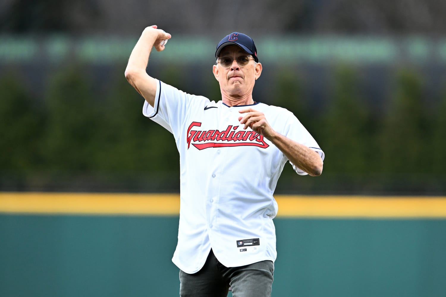Tom Hanks and Wilson Reunite for Cleveland Guardians' First Pitch