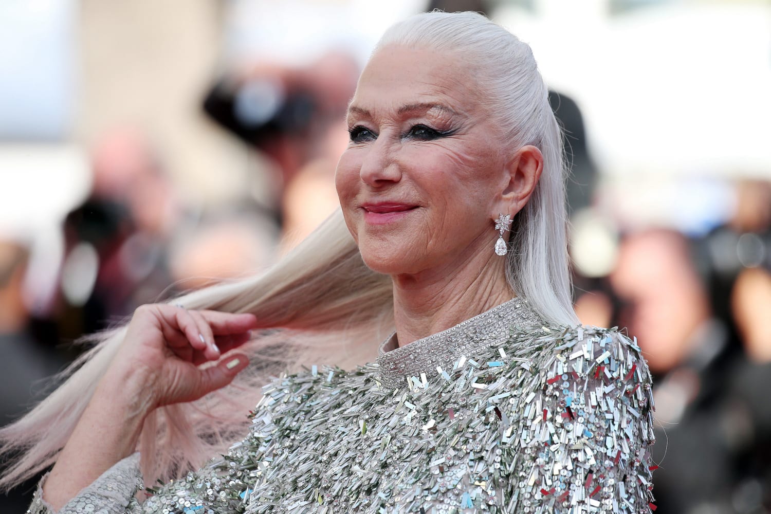Helen Mirren Wears Extra-Long Hair Extensions at Cannes Premiere