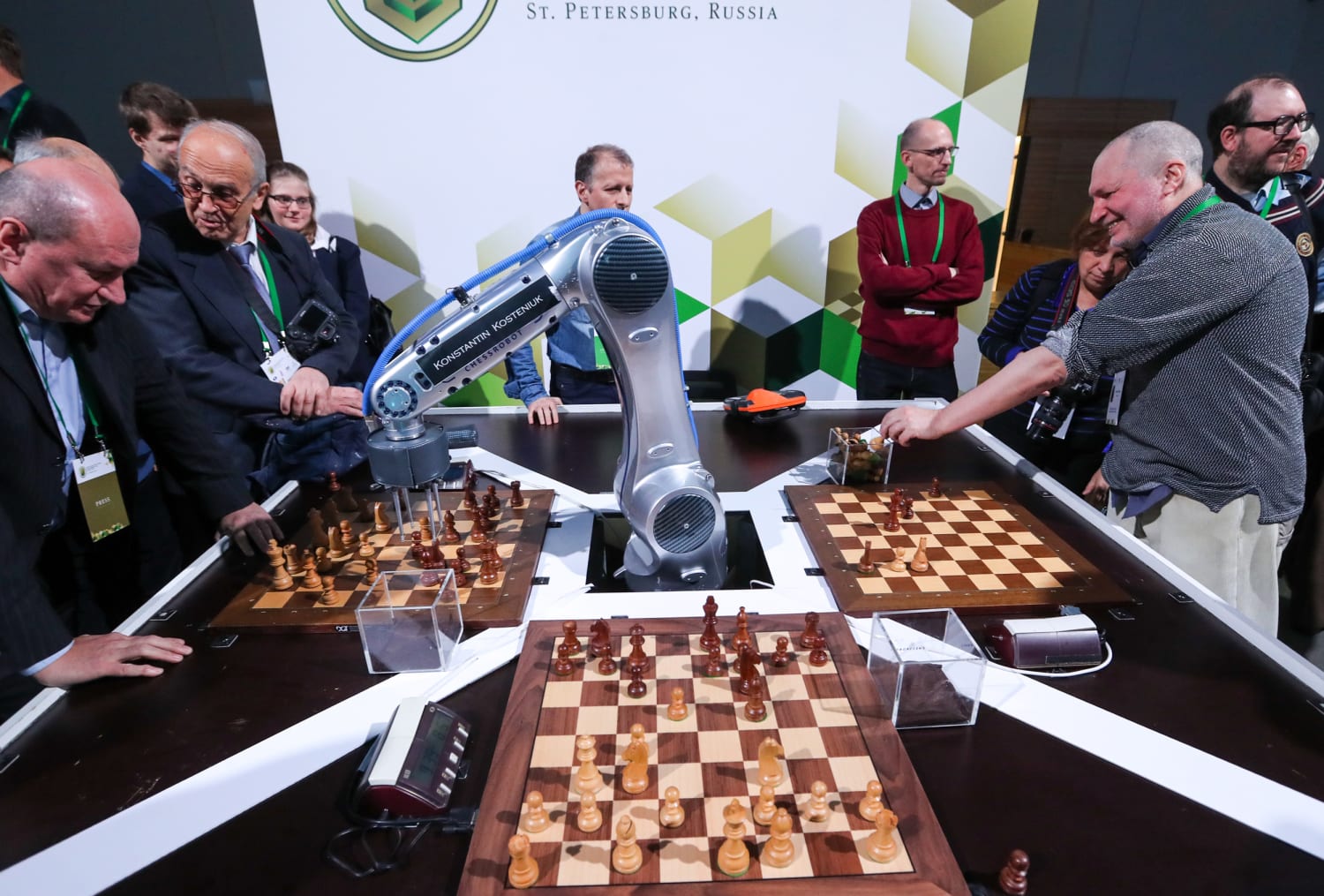 7Bot Desktop Robot Arm playing chess with human