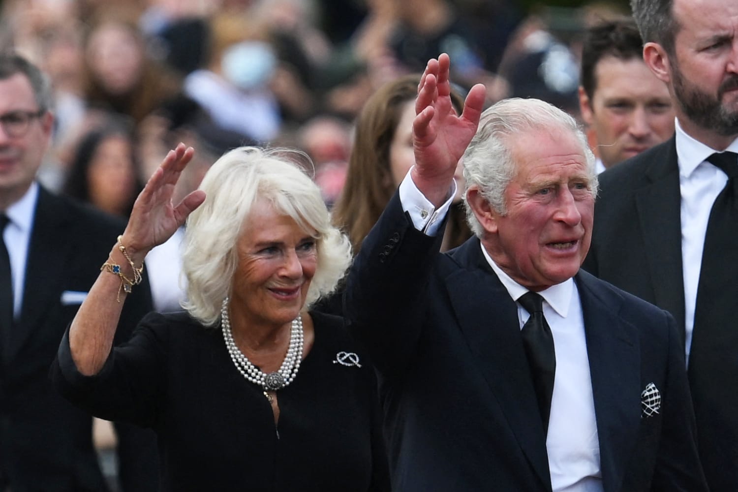 King Charles III and wife Camilla greet mourners outside Buckingham Palace