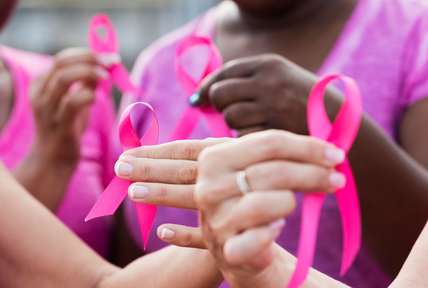 Set of pink bras and ribbon symbolizing Breast Cancer Month. A call for  women around the world to take care of their health and get a breast test  Stock Illustration