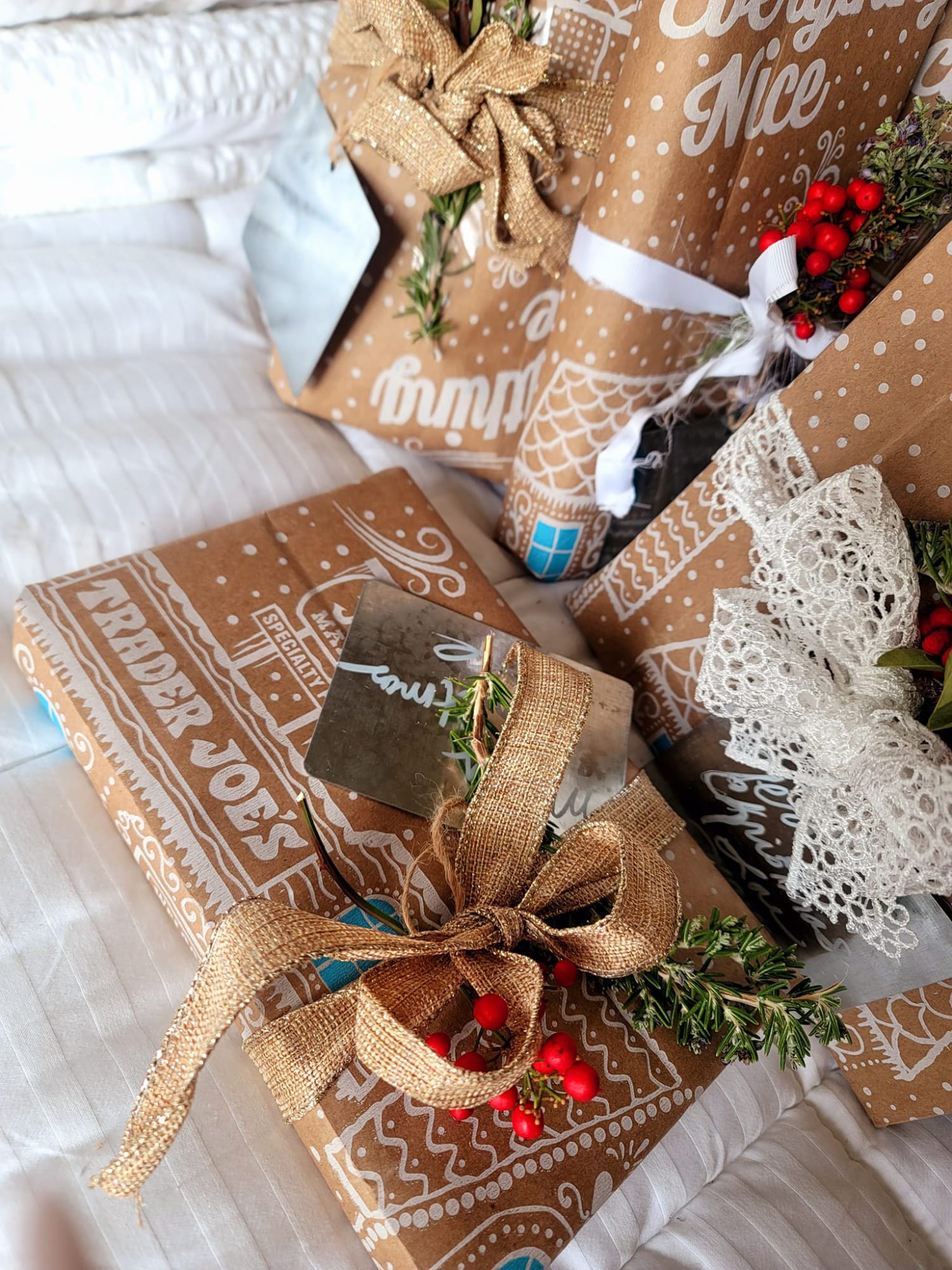 Crafty Parents Use Trader Joe's Bags to Wrap Christmas Gifts