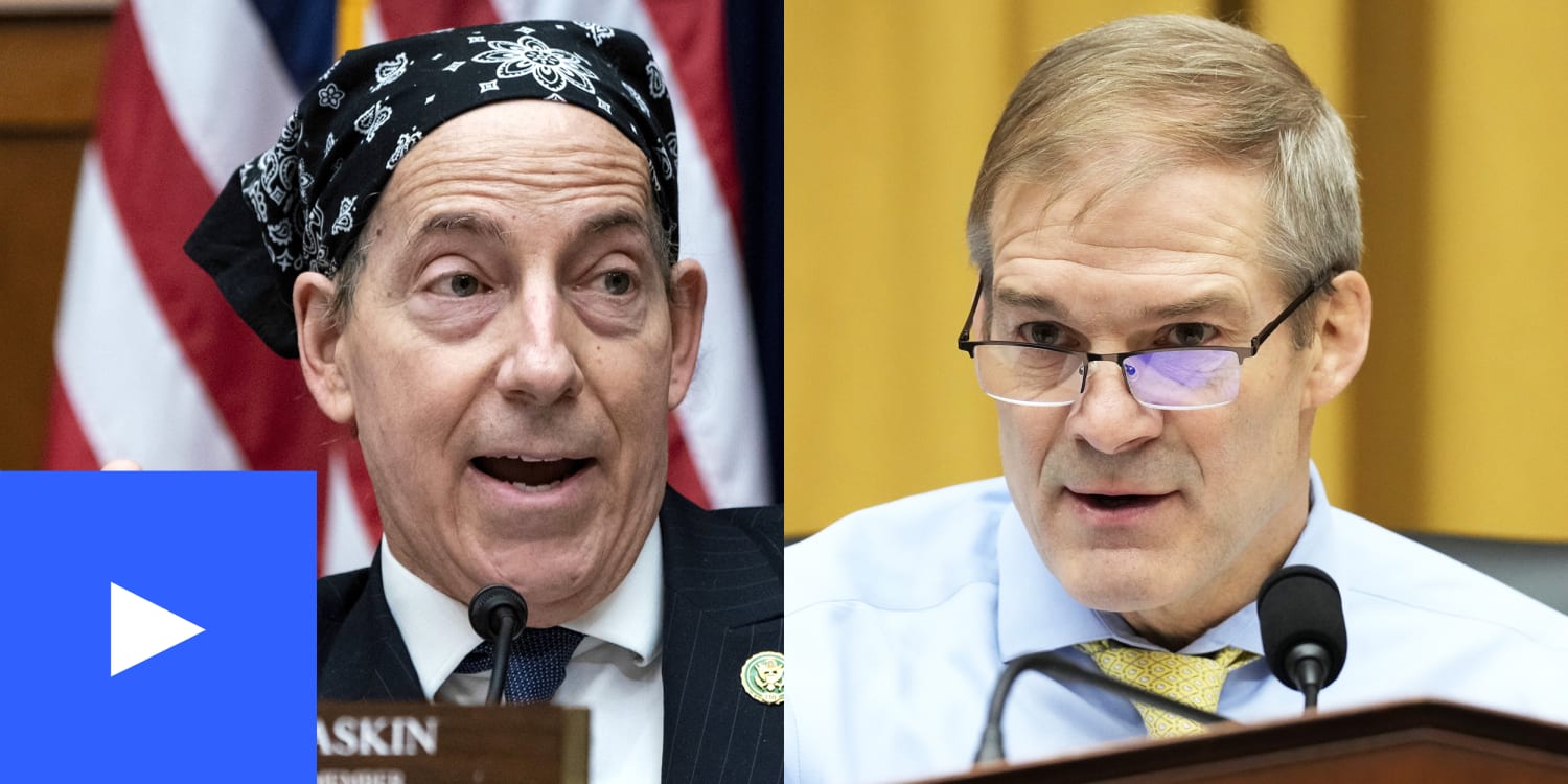 A split photo of Jamie Raskin and Jim Jordan