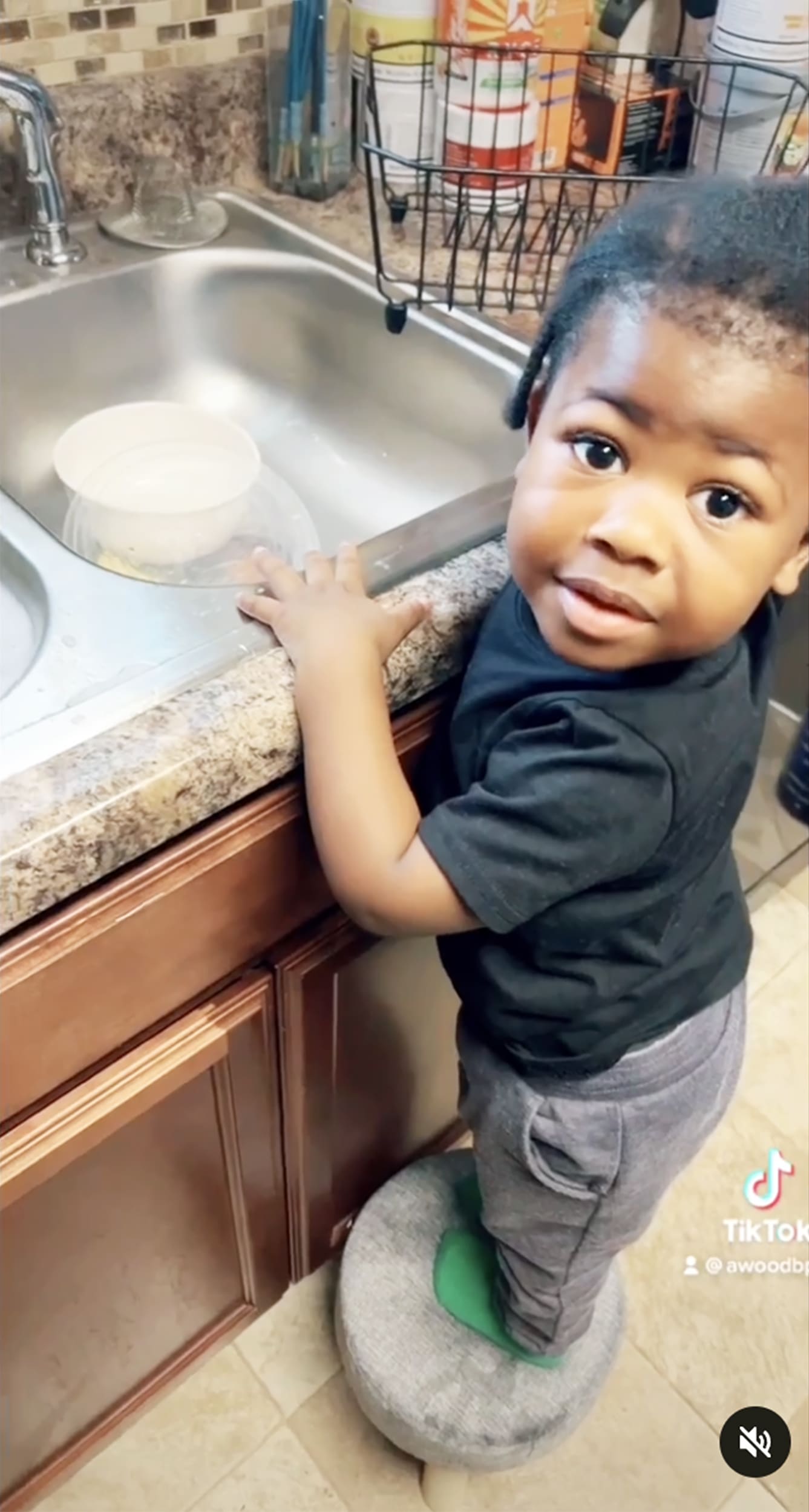 Toddler Makes Mess Washing Dishes And Has Funny Response