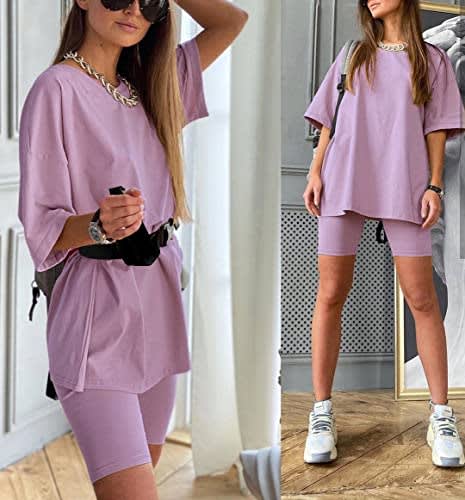 Plus Size Lounge Sets For Women Two Piece Summer Outfits Short Sleeve V Neck Tshirts Biker Shorts Tracksuits