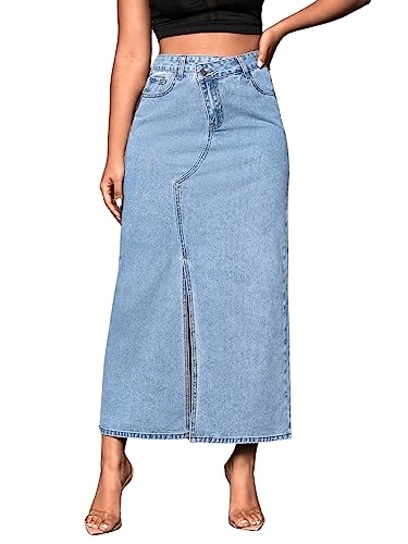 SweatyRocks Women's Casual Loose High Waist Solid Straight Wide Leg Jeans,  Elastic Waist Blue, X-Small : : Clothing, Shoes & Accessories