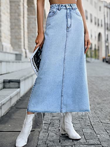 Basic Mid Waisted Denim Maxi Skirt – Concept Apparel