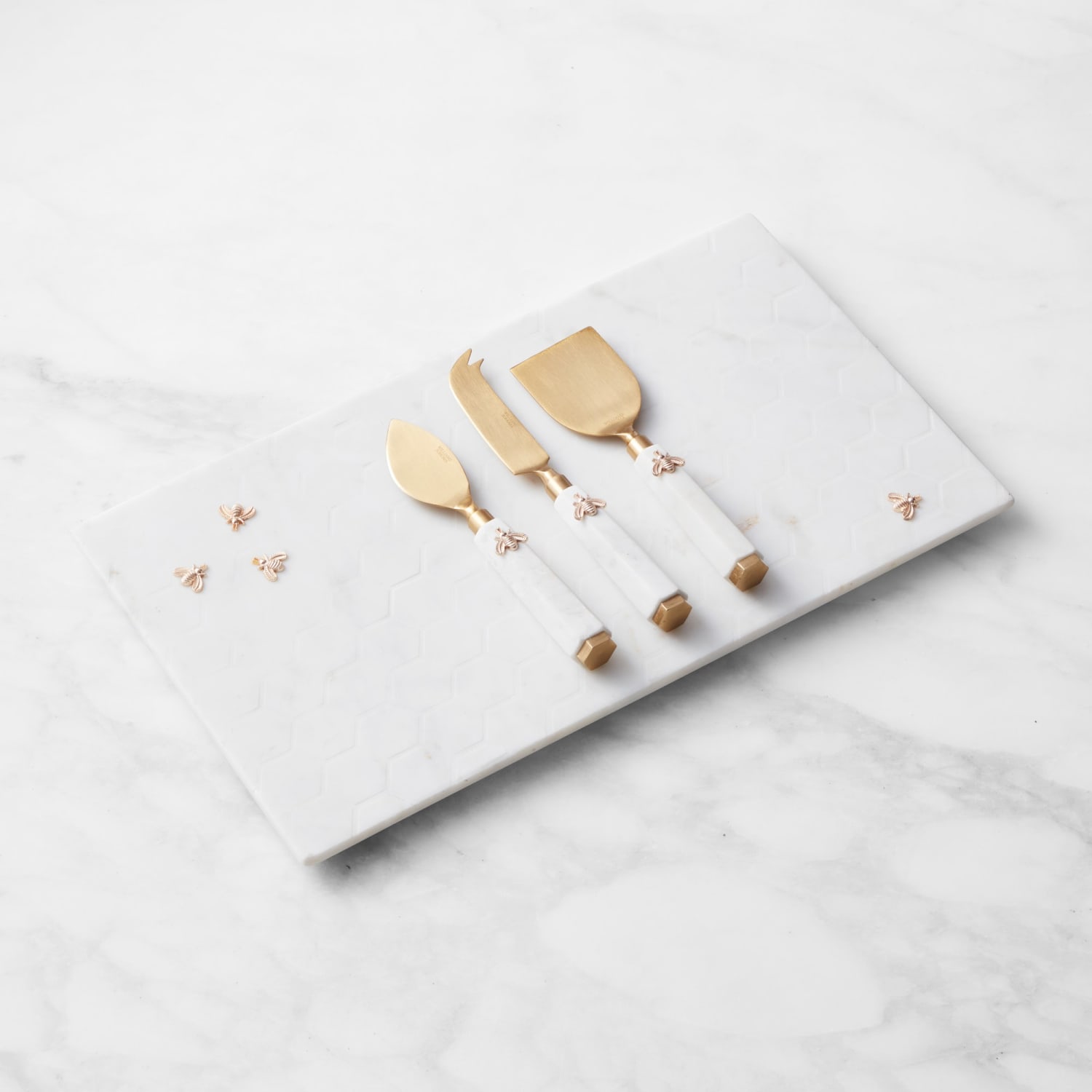 Williams Sonoma Marble Honeycomb Cheese Board with Cheese Knives