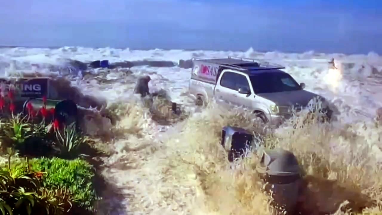 Dramatic video shows rogue wave slamming into California street, injuring 8  people