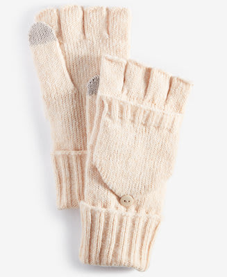 Simply Vera Wang Womens Beige Shimmer Knit Fingerless Convertible