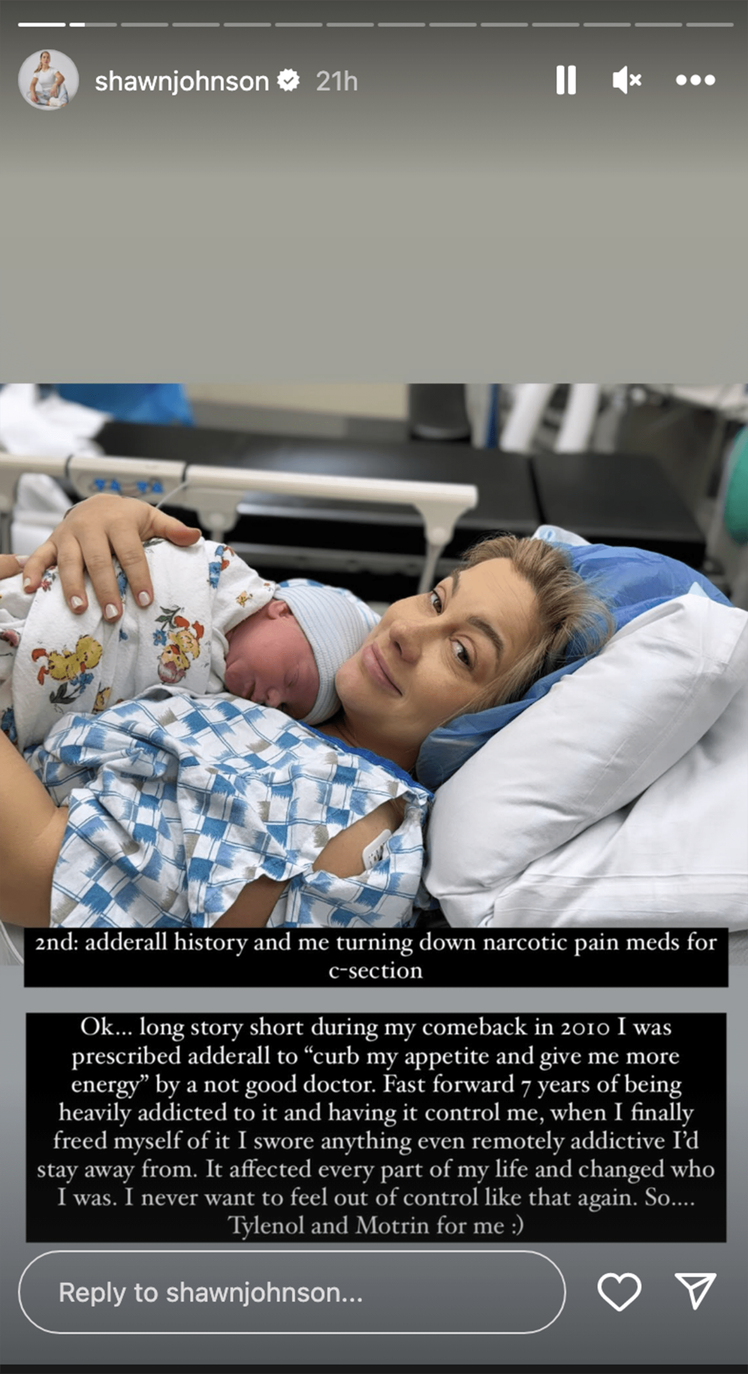 Shawn Johnson Refused Narcotic Pain Meds After C-Section Due to Addiction  History
