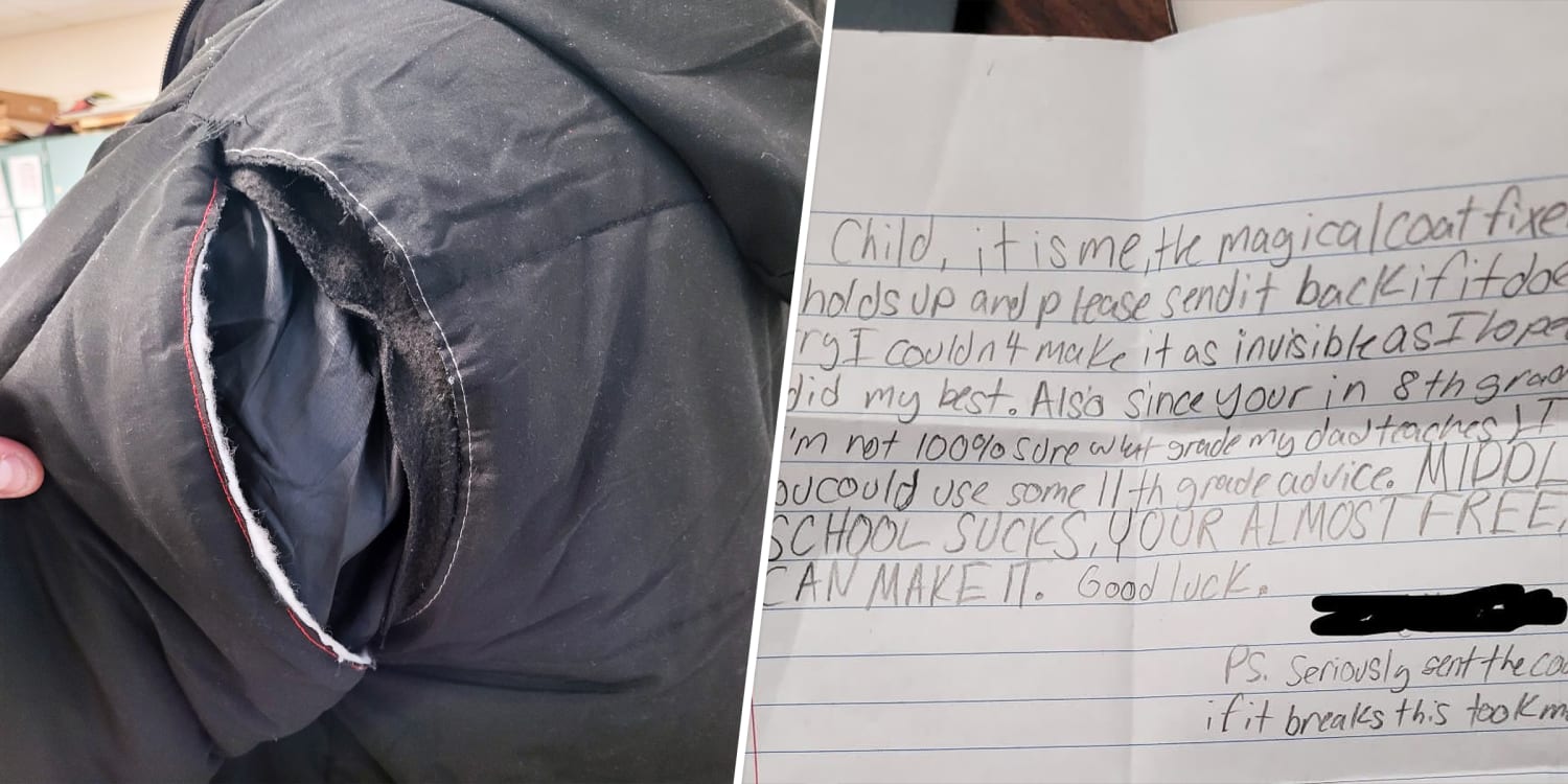 A teacher brought a kid’s ripped coat home to fix. His daughter slipped a note in the pocket