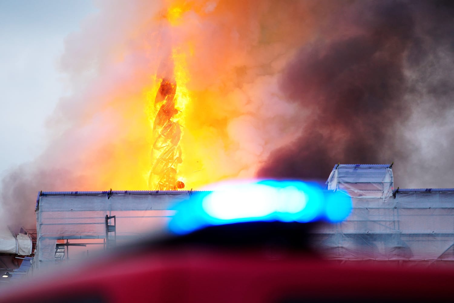 Copenhagen caught fire, and the stock exchange tower collapsed