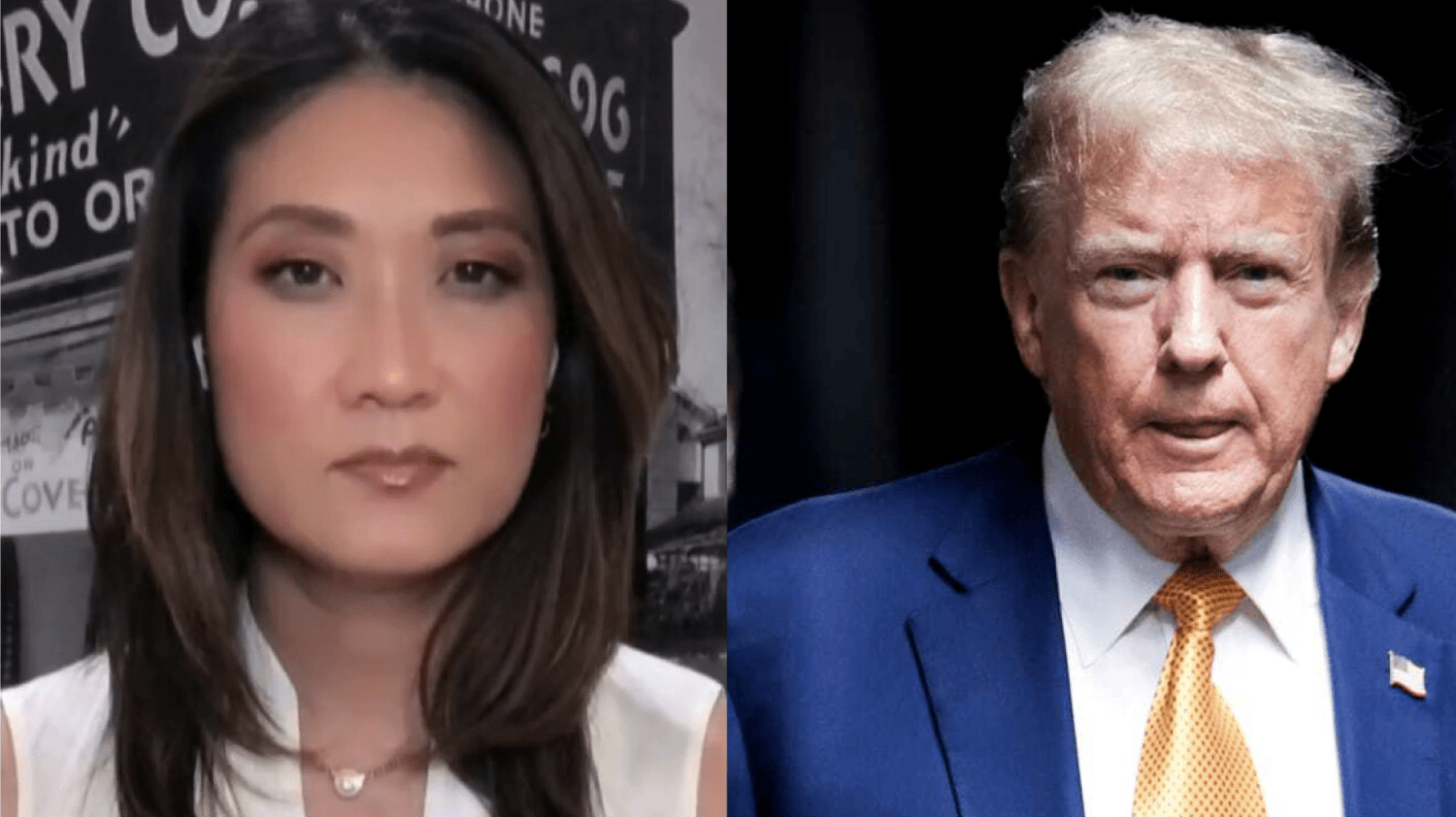 Split photo of Katie Phang and Donald Trump 